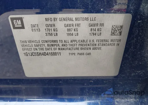 2013 Chevrolet Sonic Lt Auto from USA, damaged, VIN 1G1JC5SH4D4168811